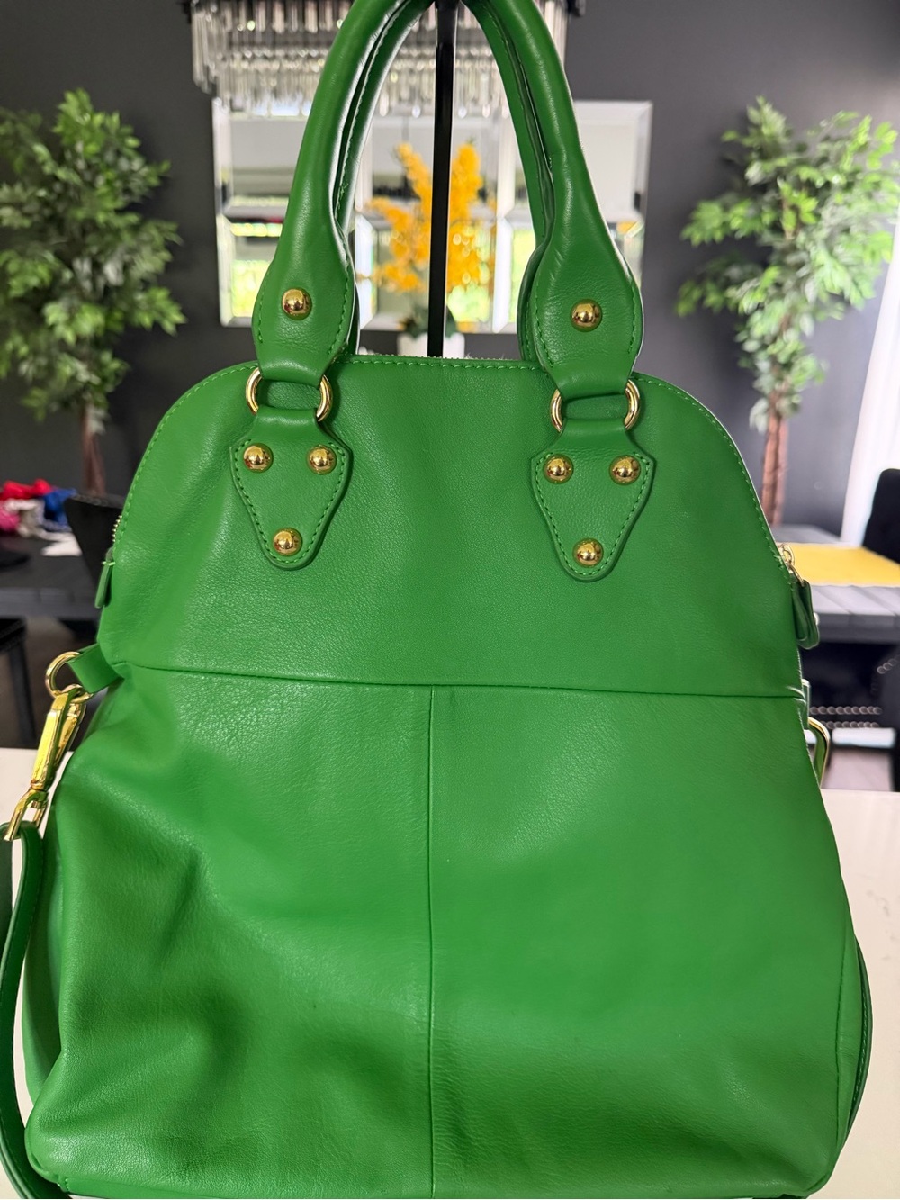 Emma Fox Green Leather Backpack with Gold Hardware - Picture 5 of 9